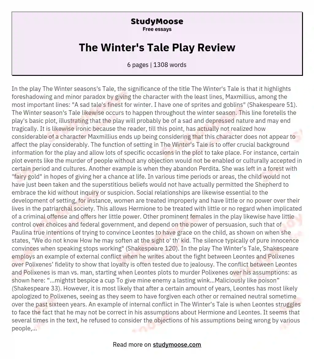 The Winter's Tale Play Review