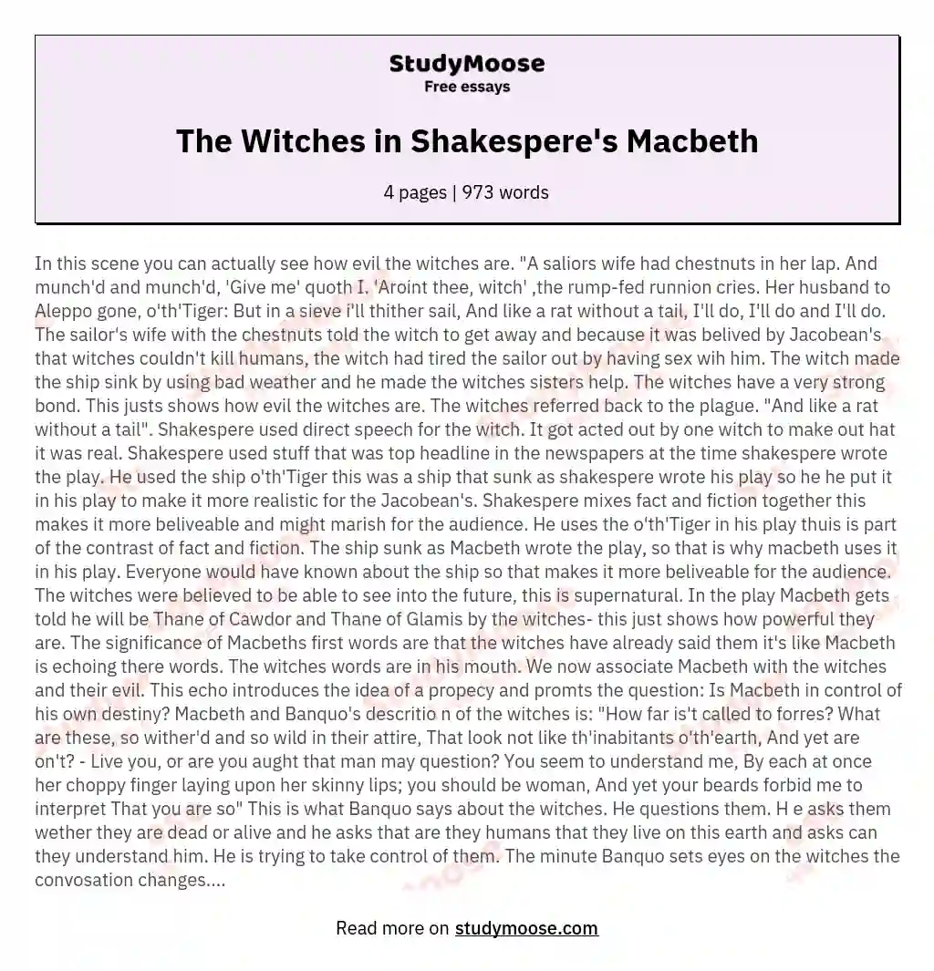The Witches in Shakespere's Macbeth