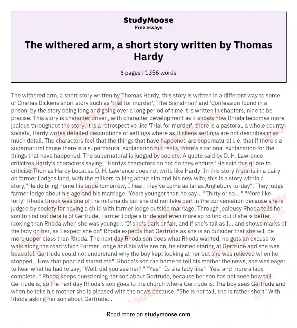 The withered arm, a short story written by Thomas Hardy