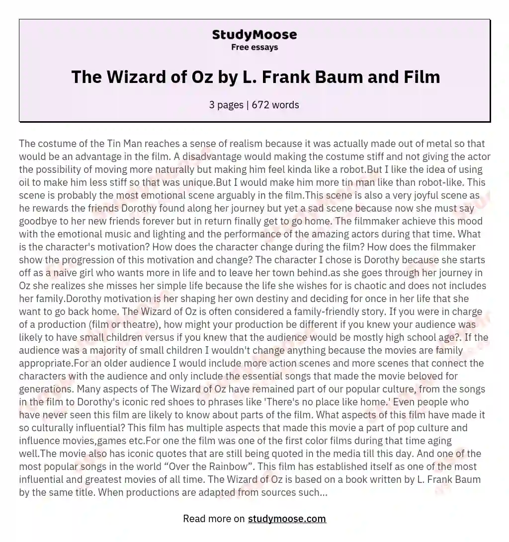 wizard of oz movie review essay