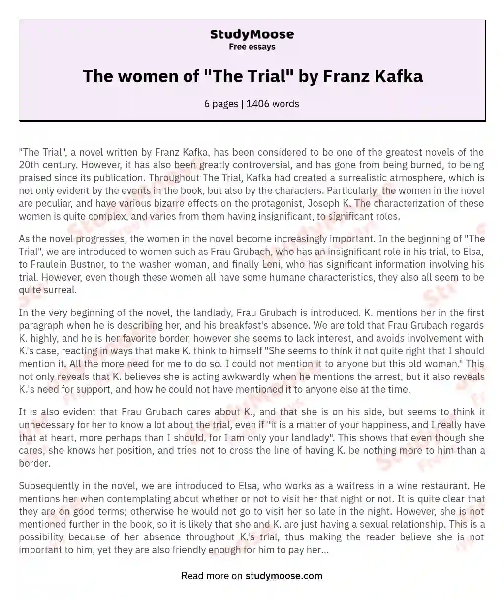 Surreal Role of Women in Kafka's 'The Trial' essay