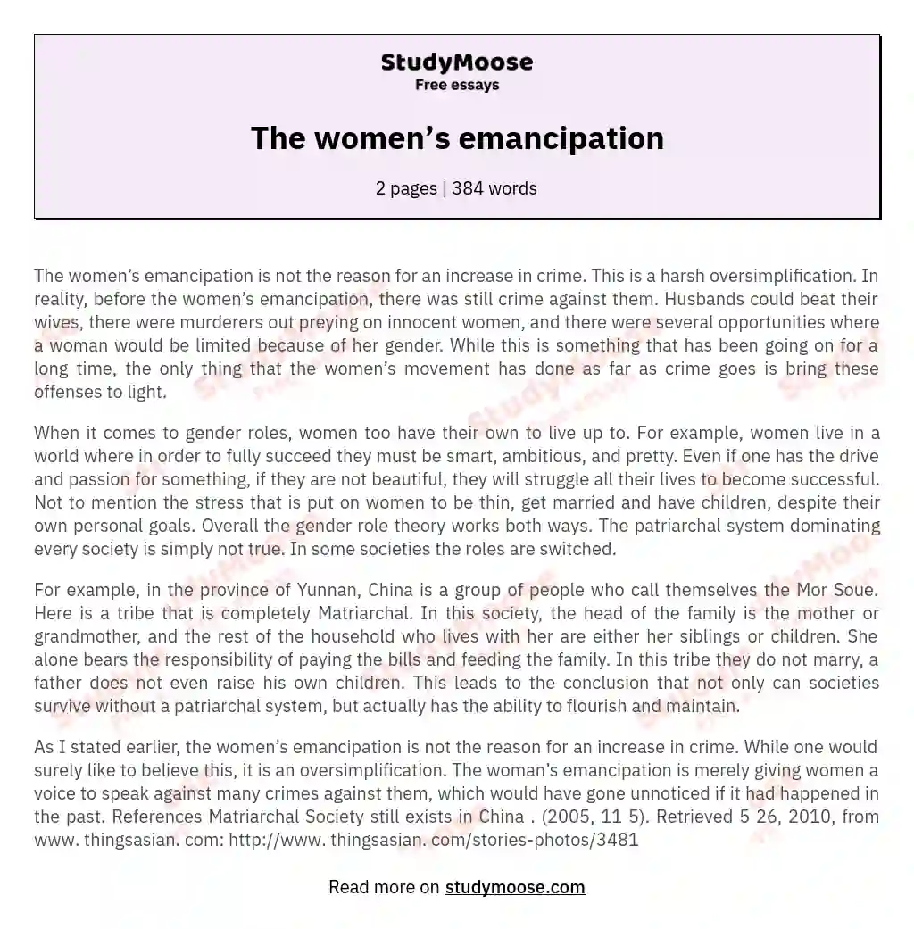 The women’s emancipation essay