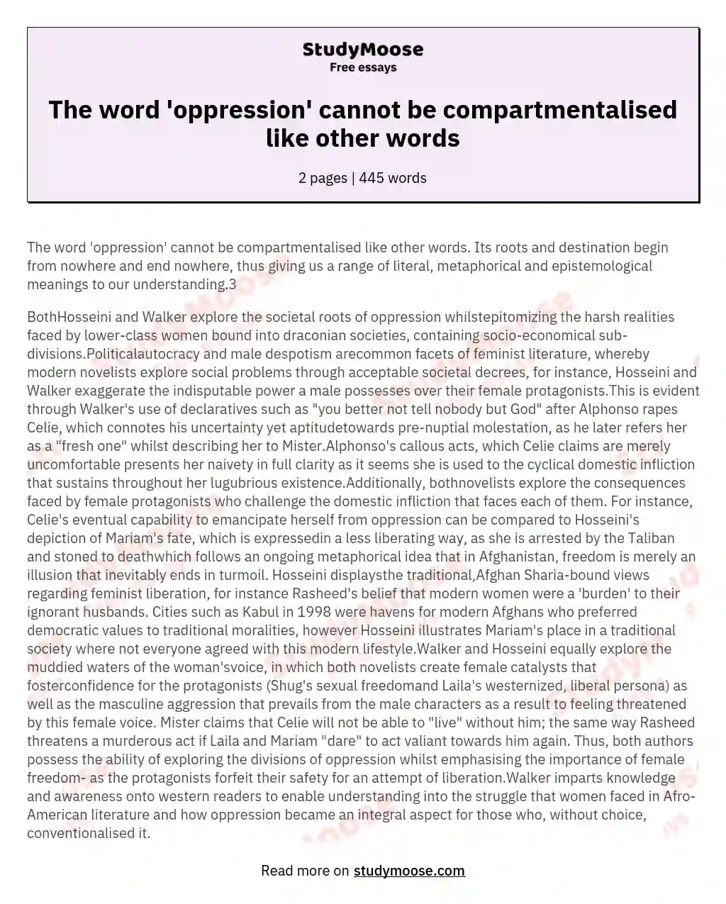 The word 'oppression' cannot be compartmentalised like other words essay