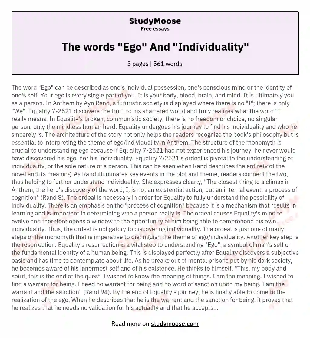 The words "Ego" And "Individuality"