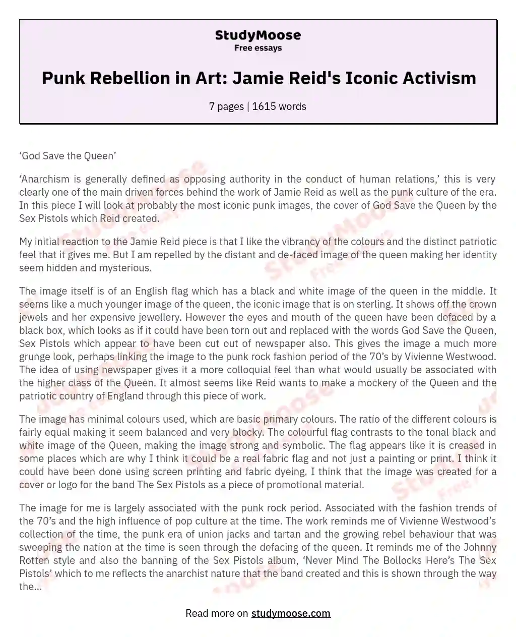 Punk Rebellion in Art: Jamie Reid's Iconic Activism essay