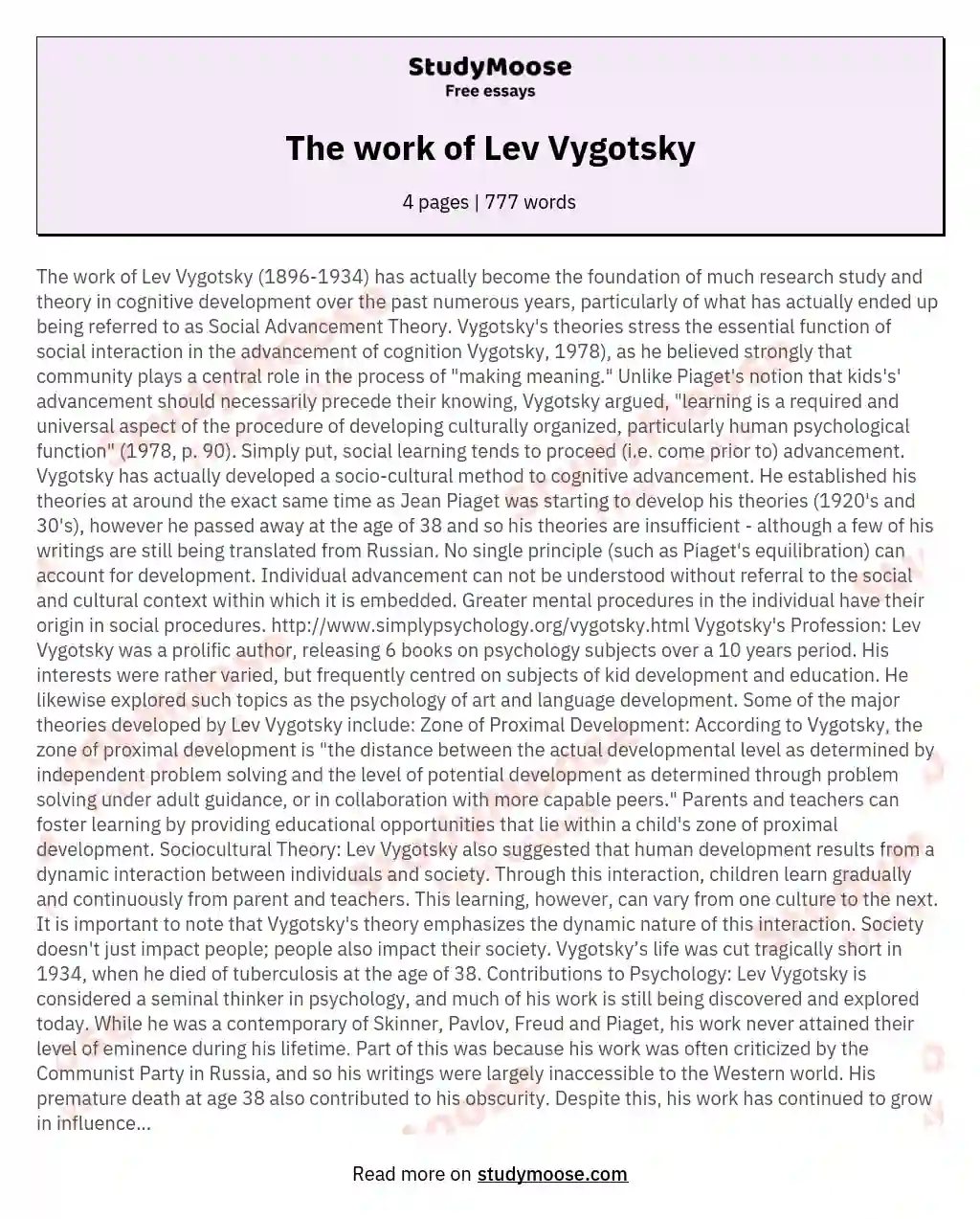 The work of Lev Vygotsky essay