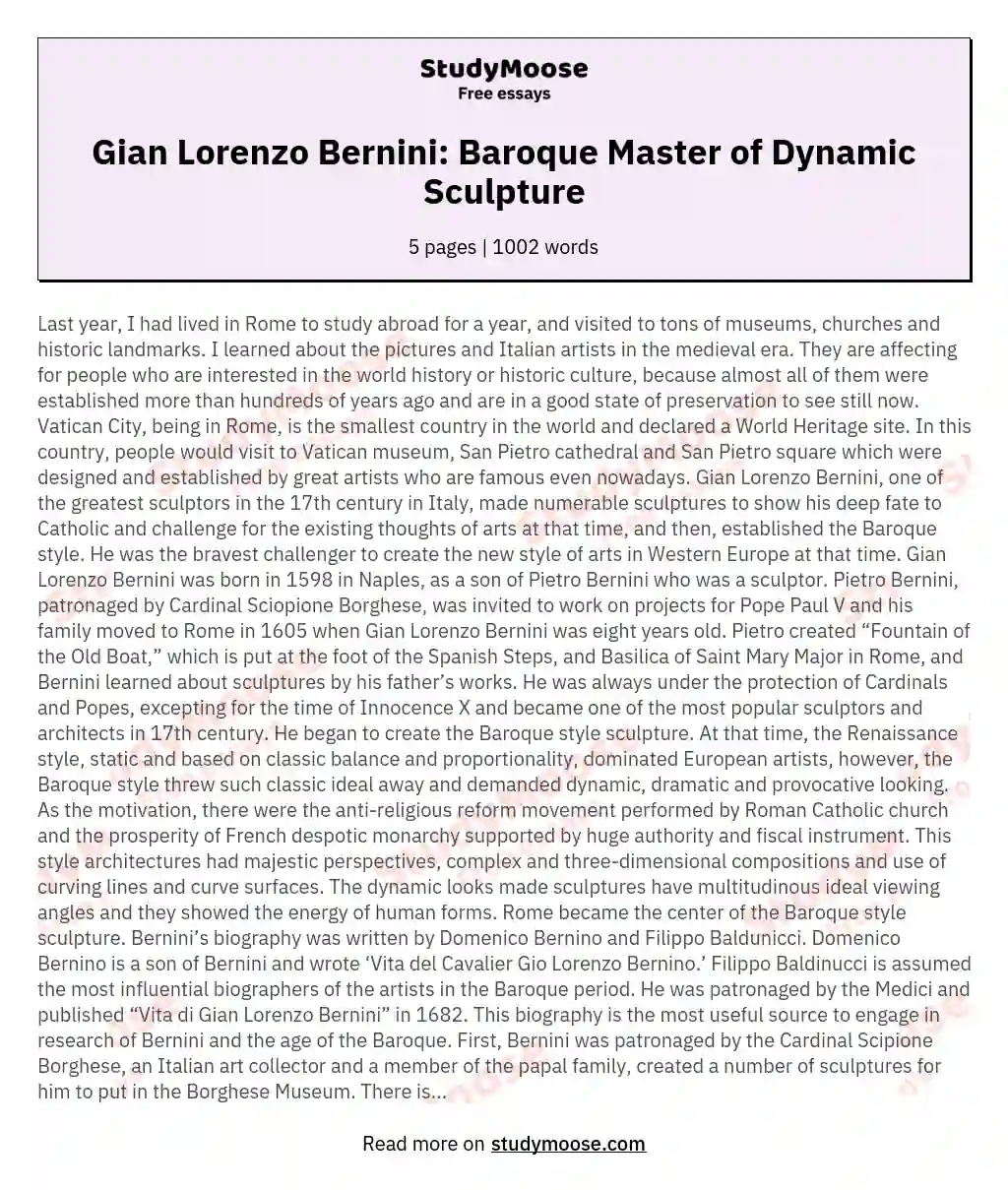 Gian Lorenzo Bernini: Baroque Master of Dynamic Sculpture essay