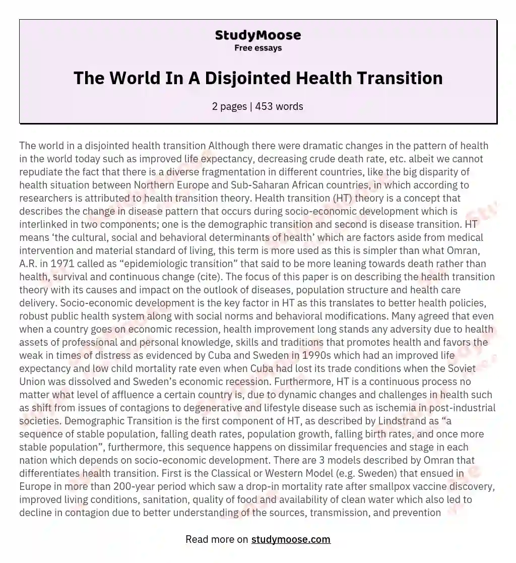 The World In A Disjointed Health Transition essay