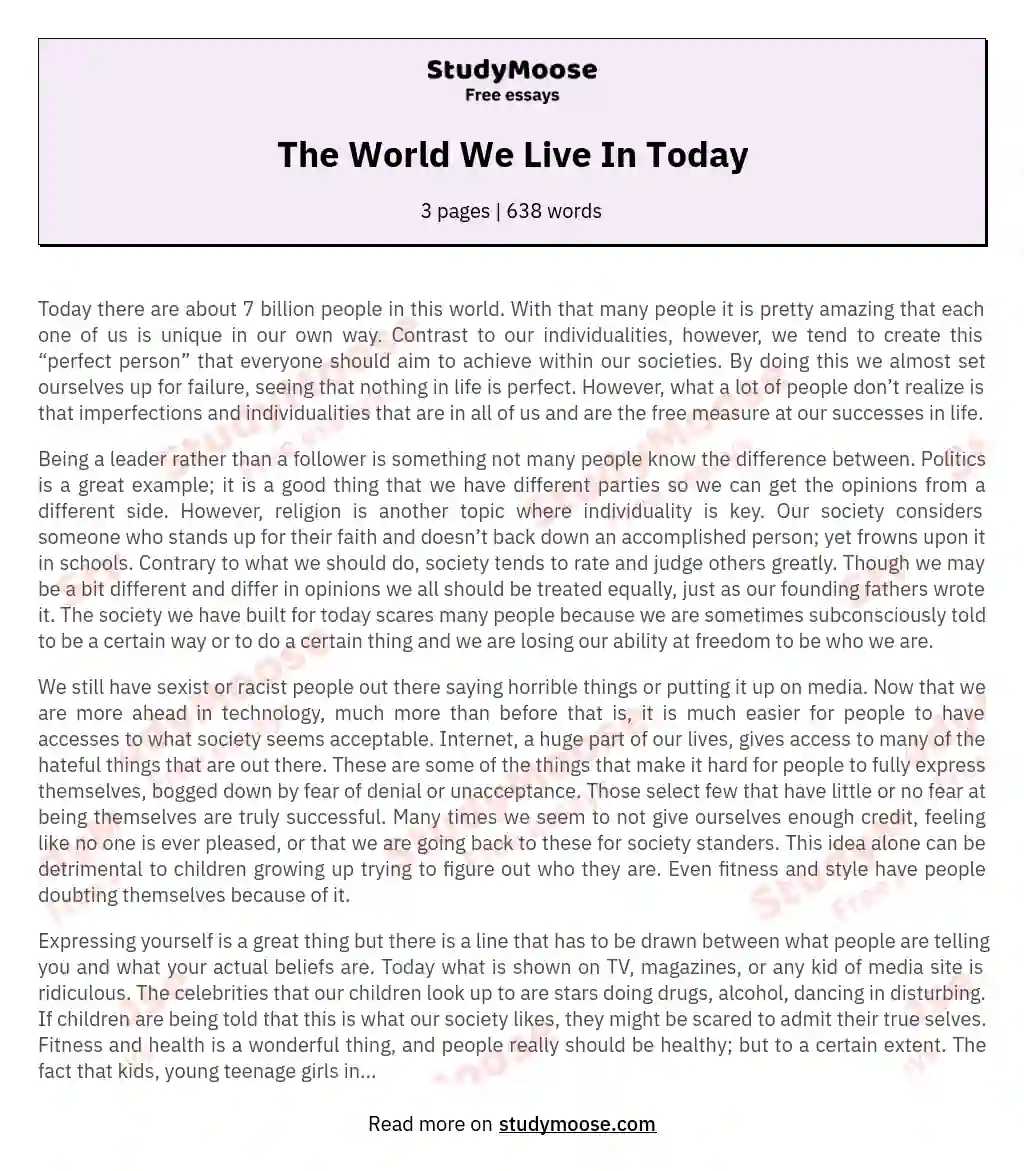 The World We Live In Today essay