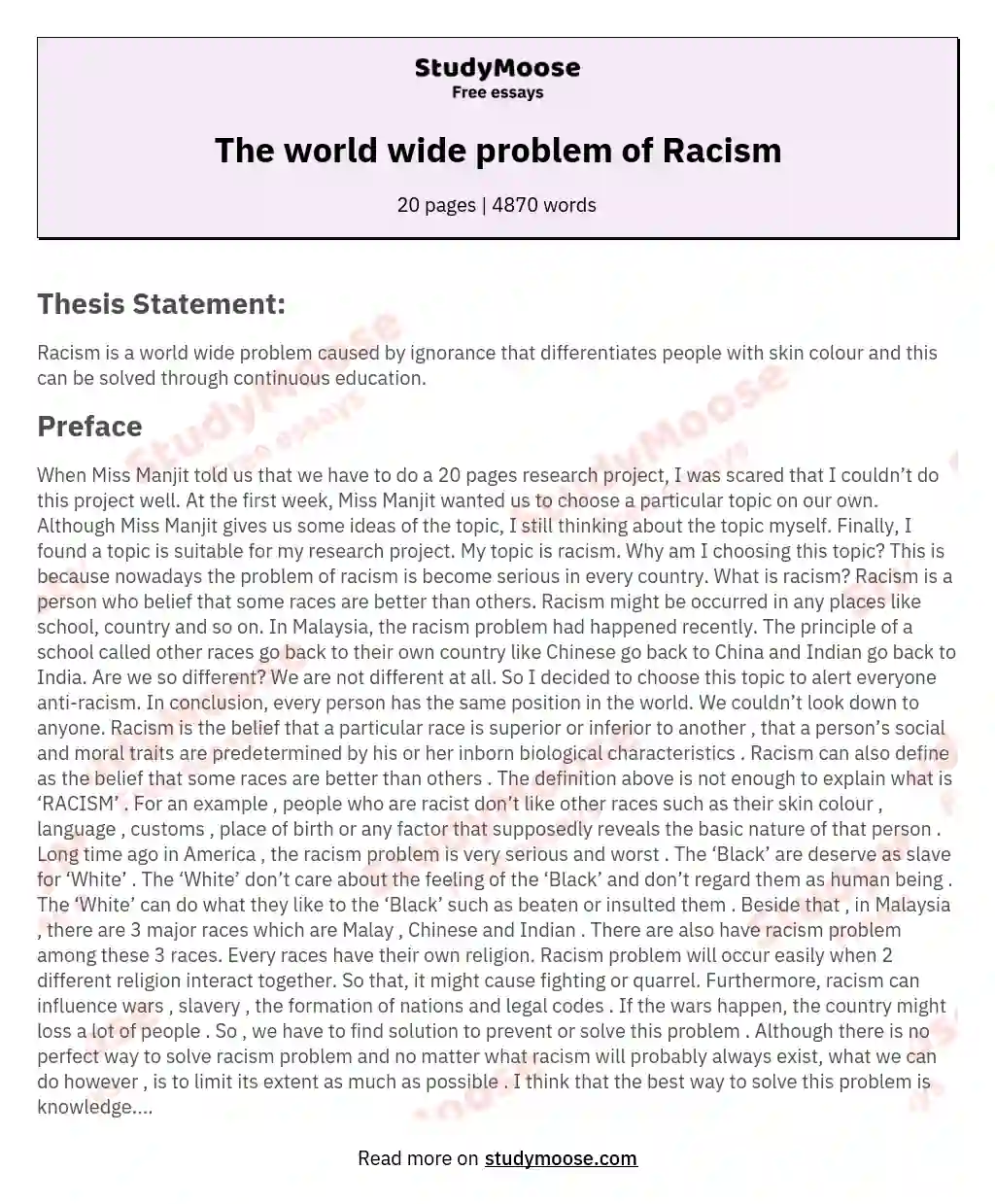 The world wide problem of Racism essay