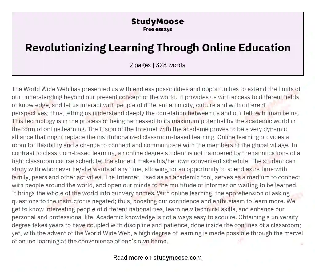Revolutionizing Learning Through Online Education essay