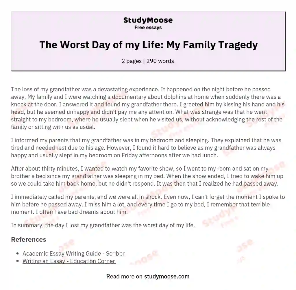 The Worst Day of my Life: My Family Tragedy