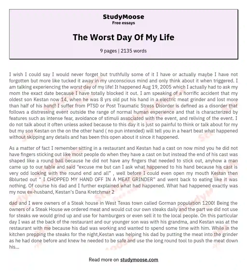 The Worst Day Of My Life essay