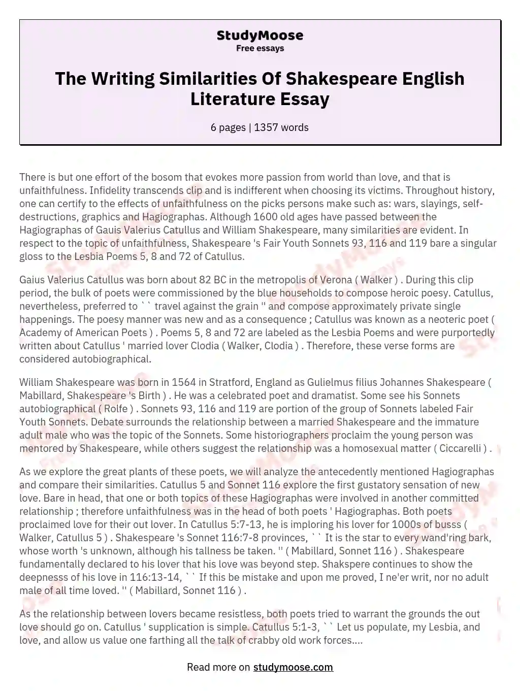 The Writing Similarities Of Shakespeare English Literature Essay essay