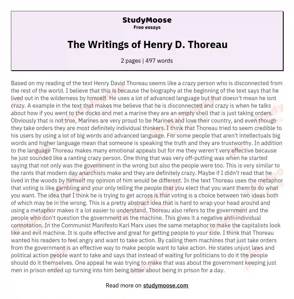 The Writings of Henry D. Thoreau essay