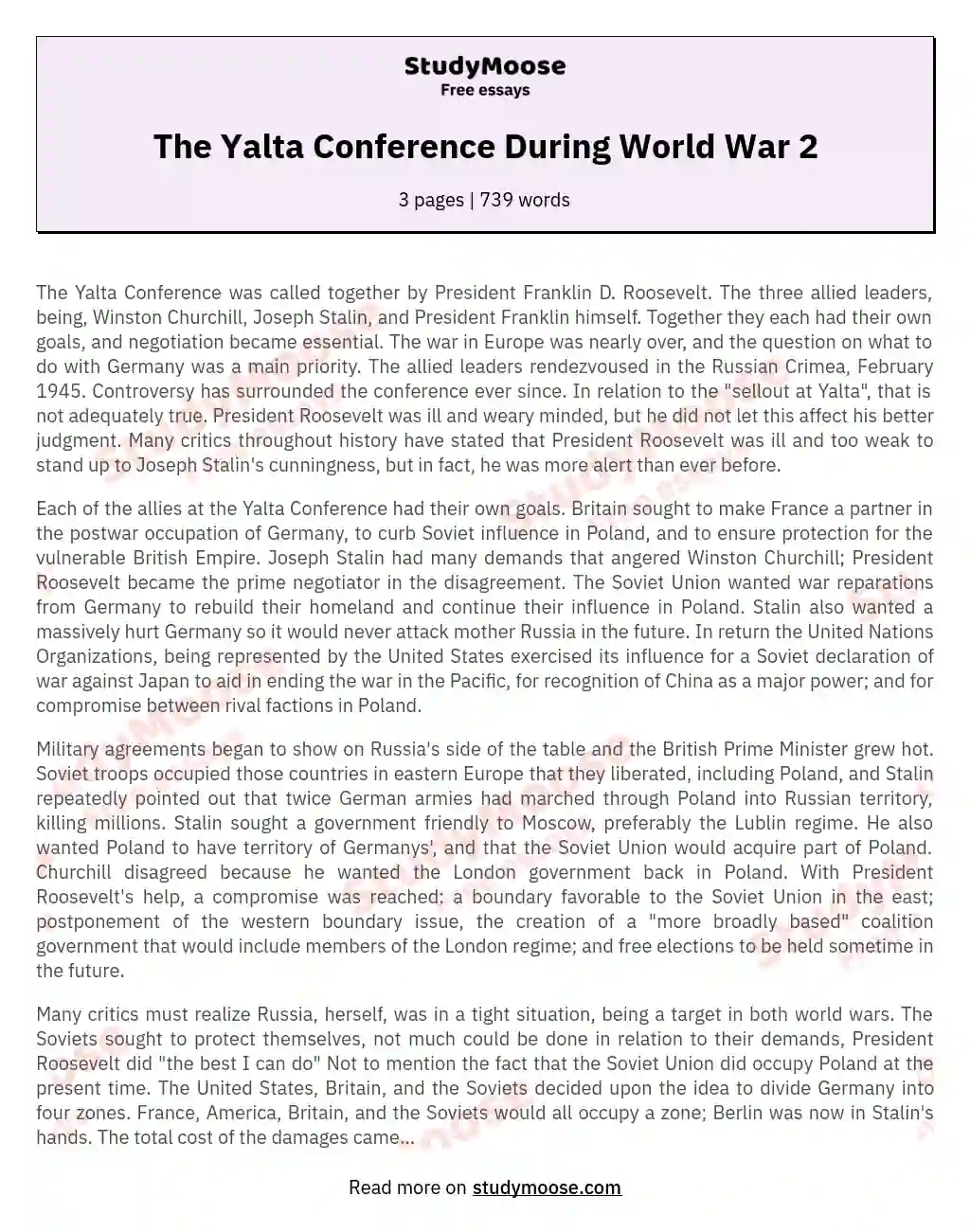 The Yalta Conference During World War 2 essay
