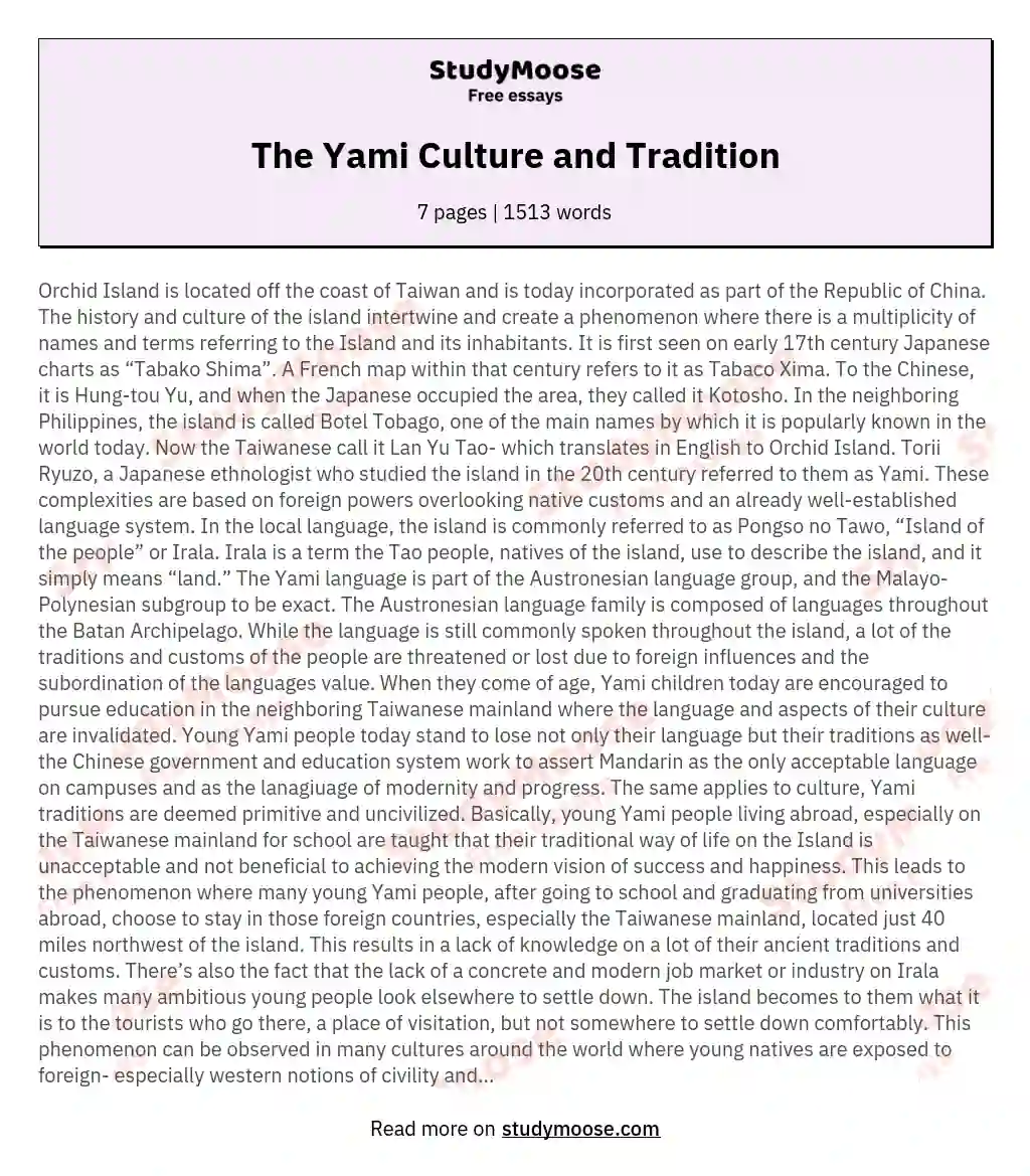 The Yami Culture and Tradition essay