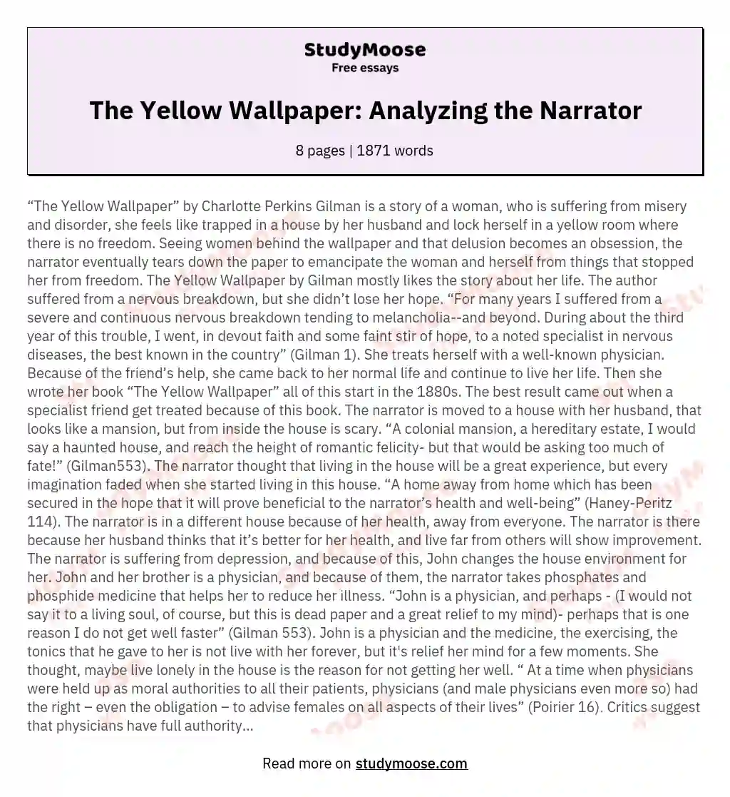 The Yellow Wallpaper: Analyzing the Narrator essay
