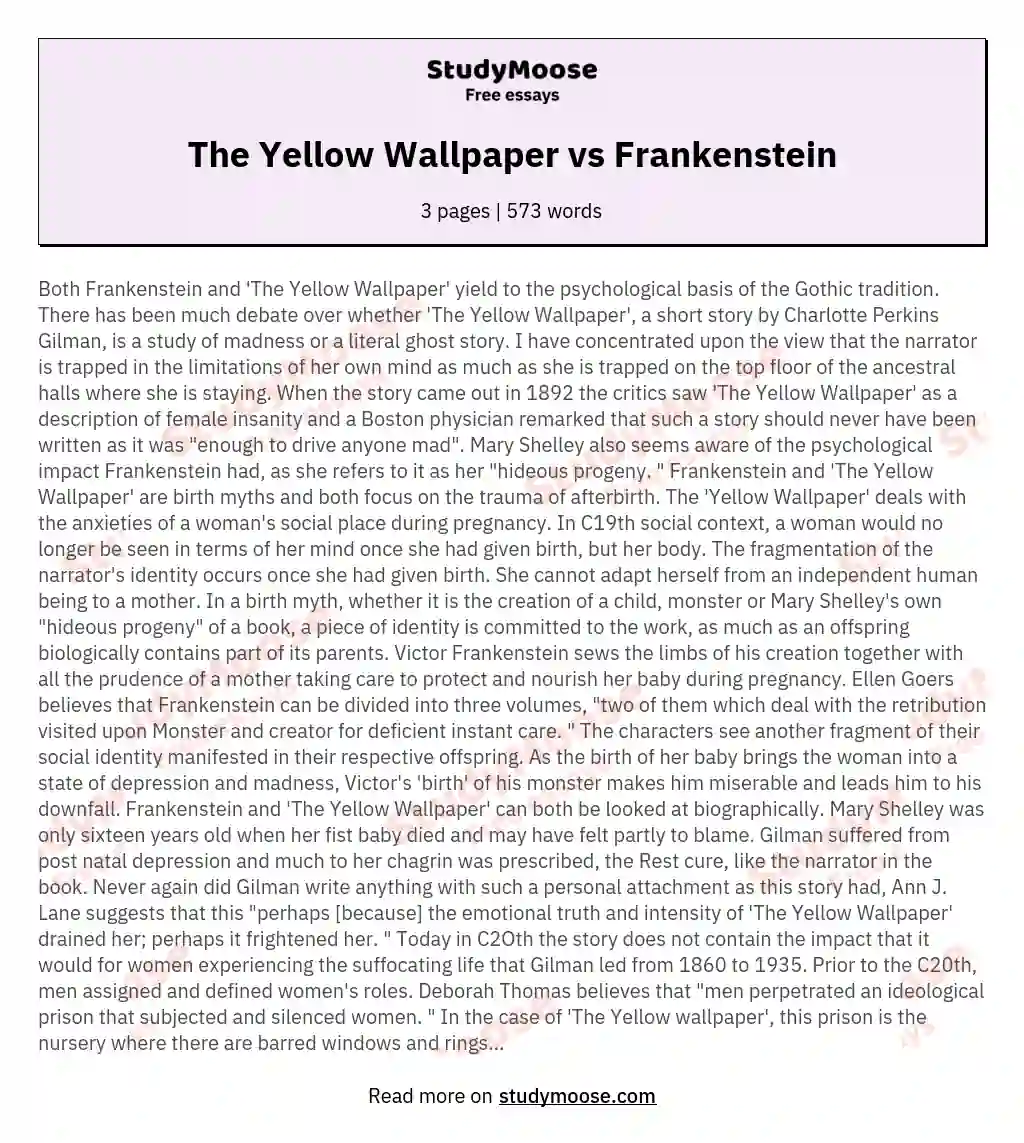 The Yellow Wallpaper vs Frankenstein essay