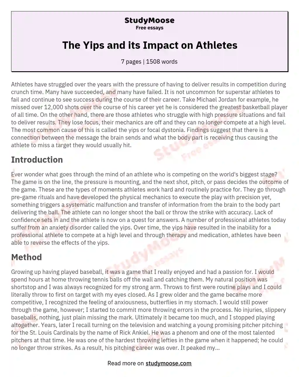 The Yips and its Impact on Athletes essay