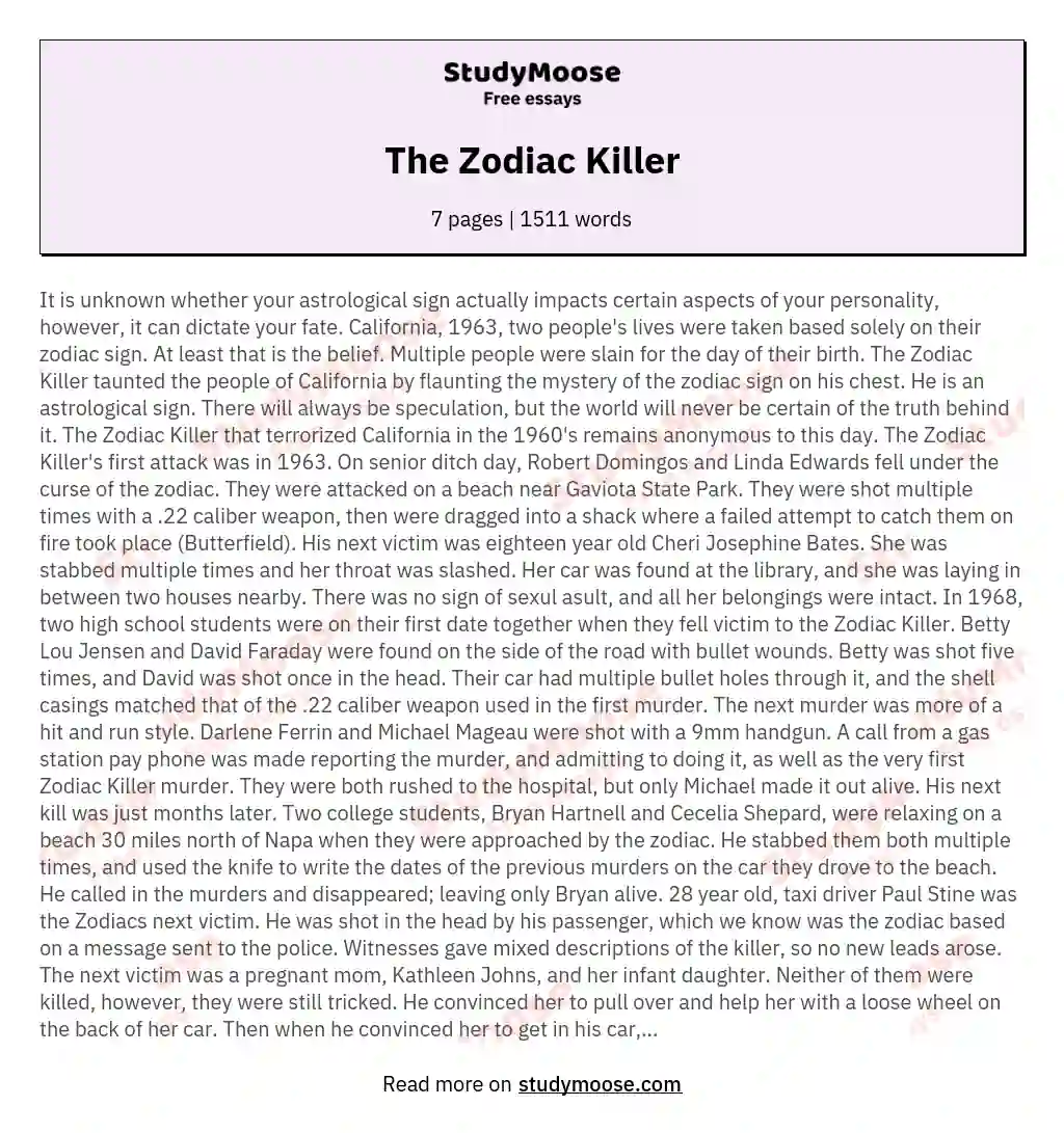 research about the zodiac killer