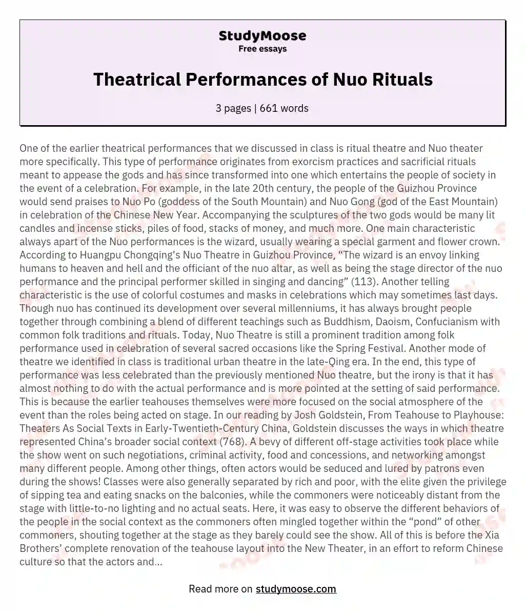 Theatrical Performances of Nuo Rituals essay