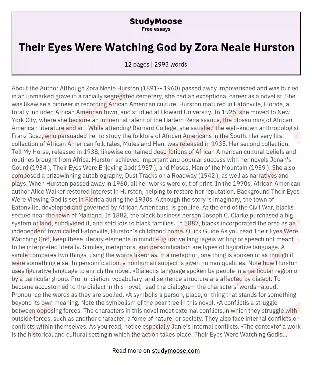 Their Eyes Were Watching God by Zora Neale Hurston essay