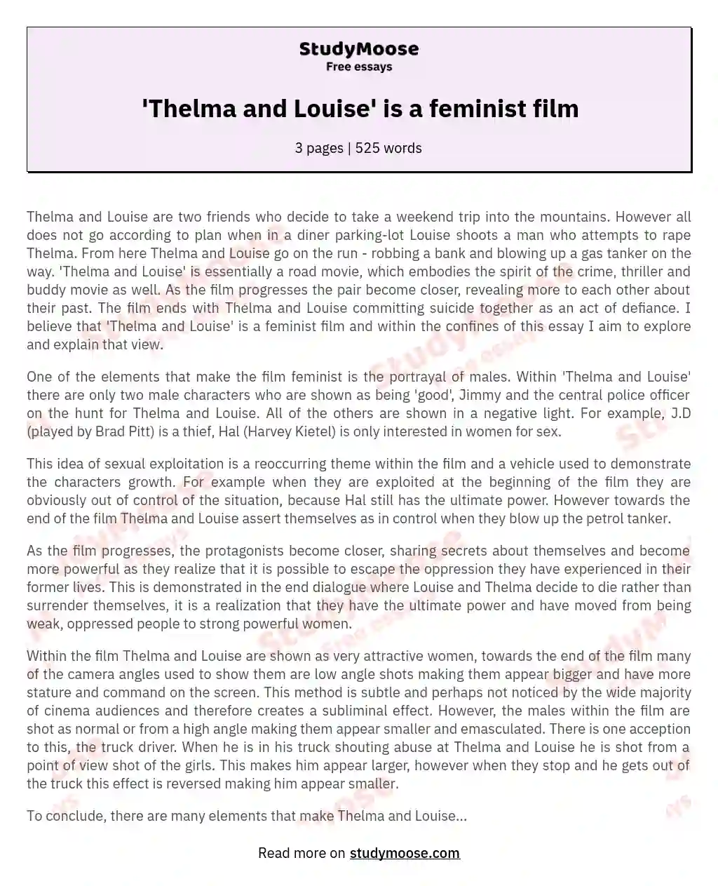 'Thelma and Louise' is a feminist film essay