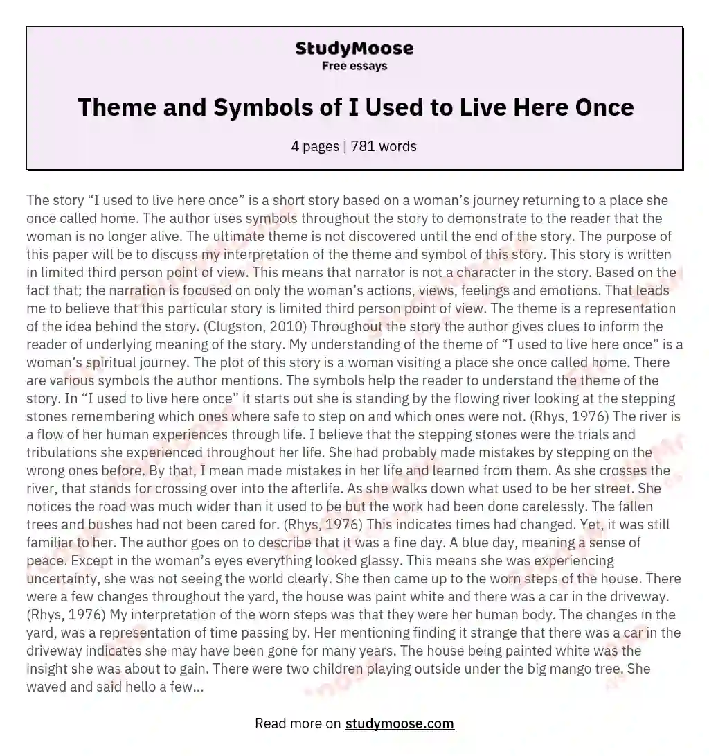Theme and Symbols of I Used to Live Here Once essay