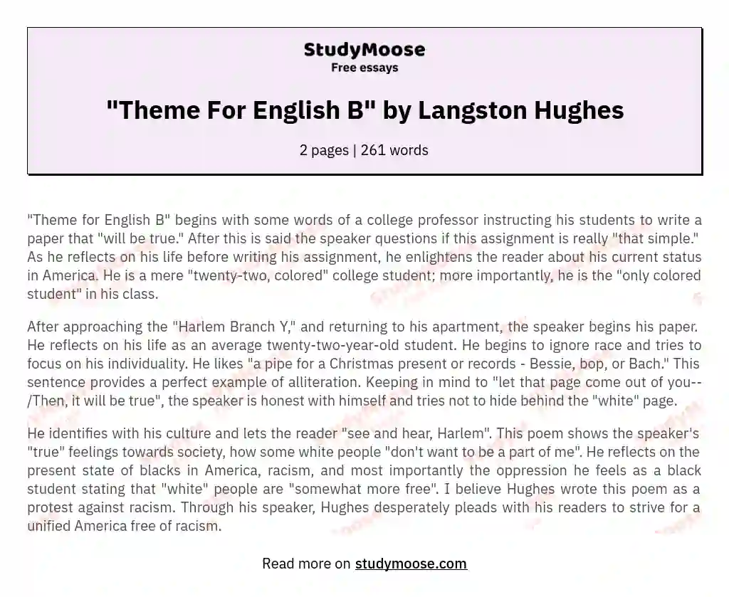 "Theme For English B" by Langston Hughes