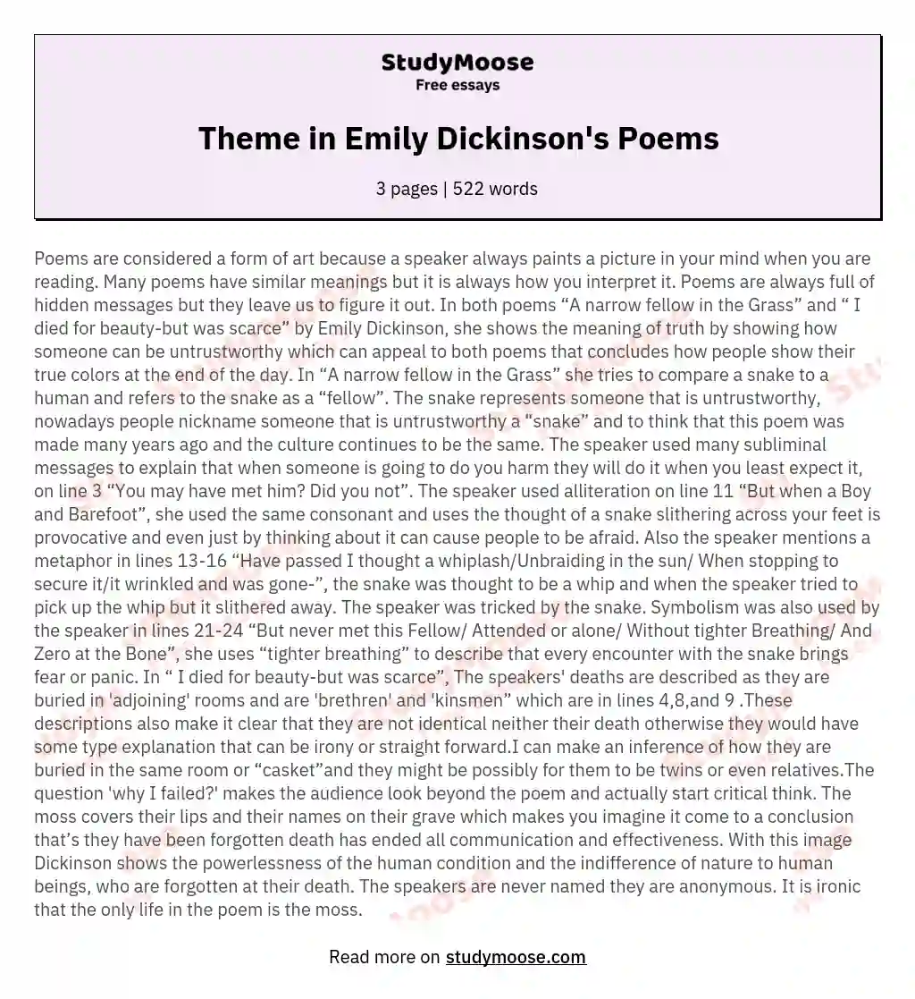 Theme in Emily Dickinson's Poems