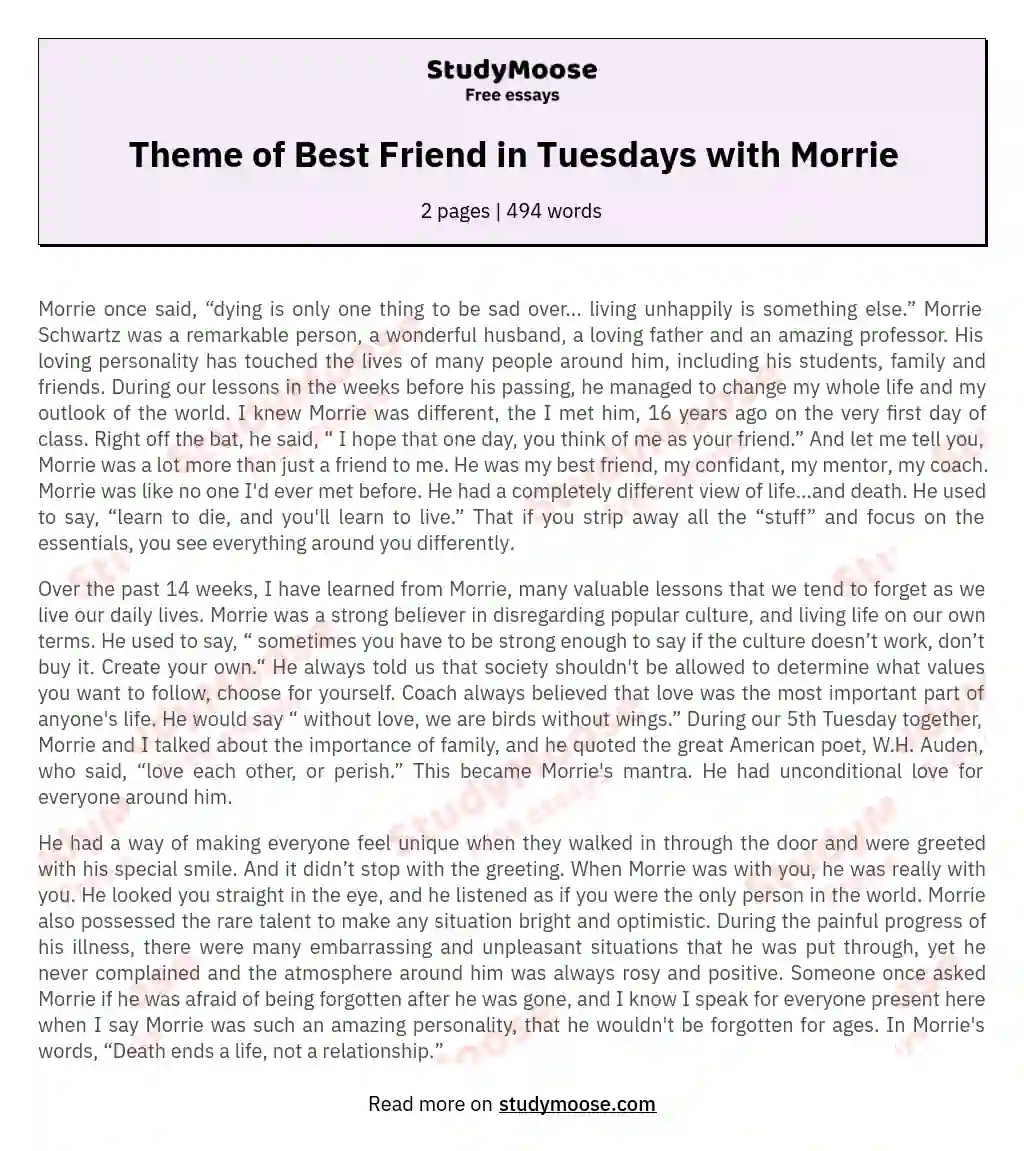 Theme of Best Friend in Tuesdays with Morrie