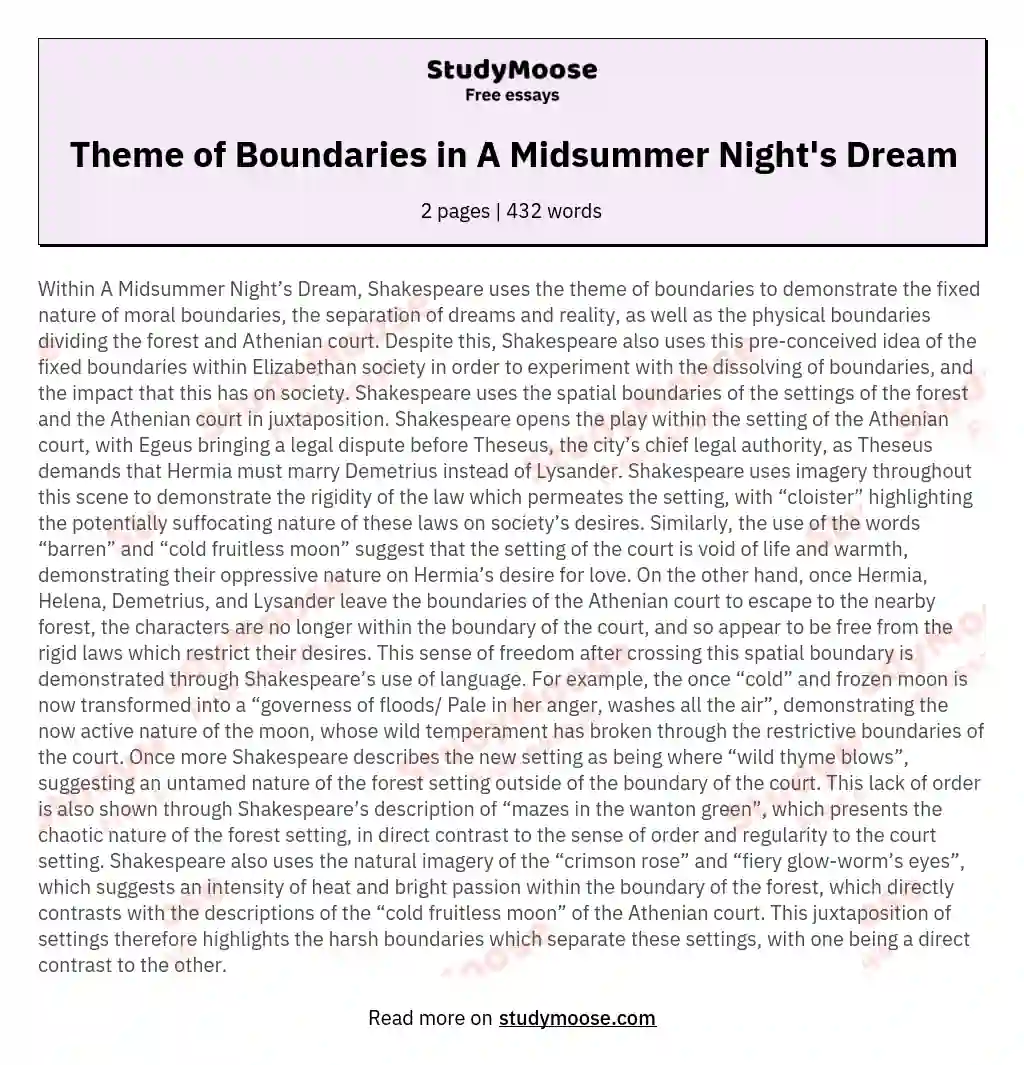 Theme of Boundaries in A Midsummer Night's Dream