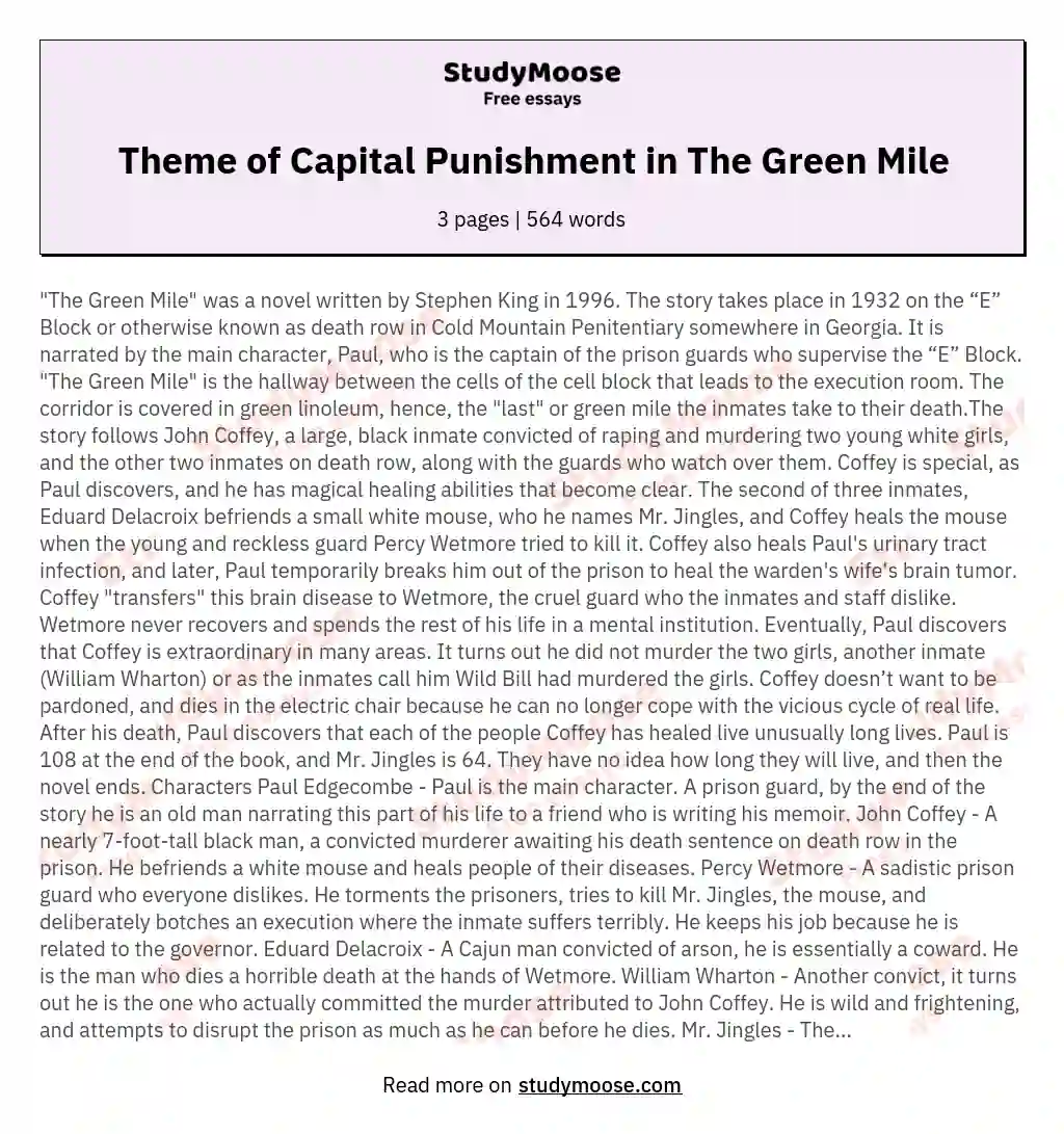 Theme of Capital Punishment in The Green Mile essay