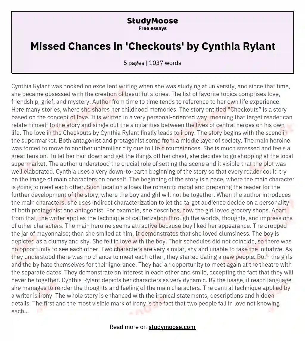 Missed Chances in 'Checkouts' by Cynthia Rylant essay