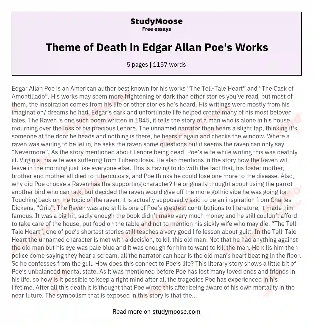 Theme of Death in Edgar Allan Poe's Works essay