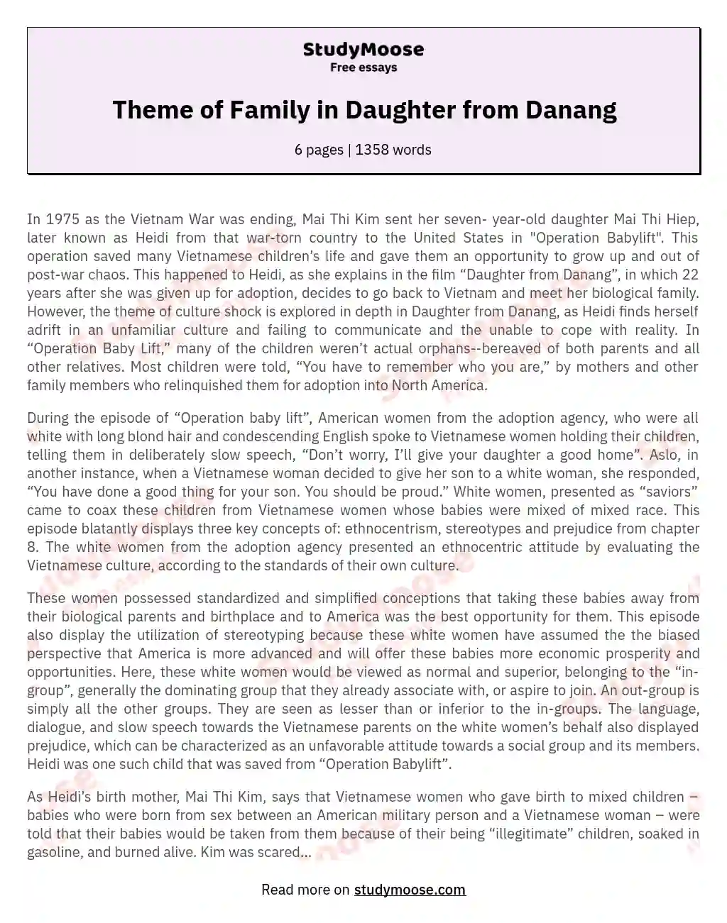 Theme of Family in Daughter from Danang essay