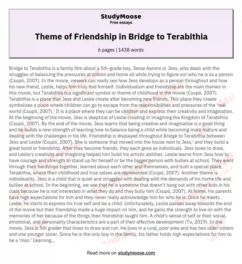 Theme of Friendship in Bridge to Terabithia