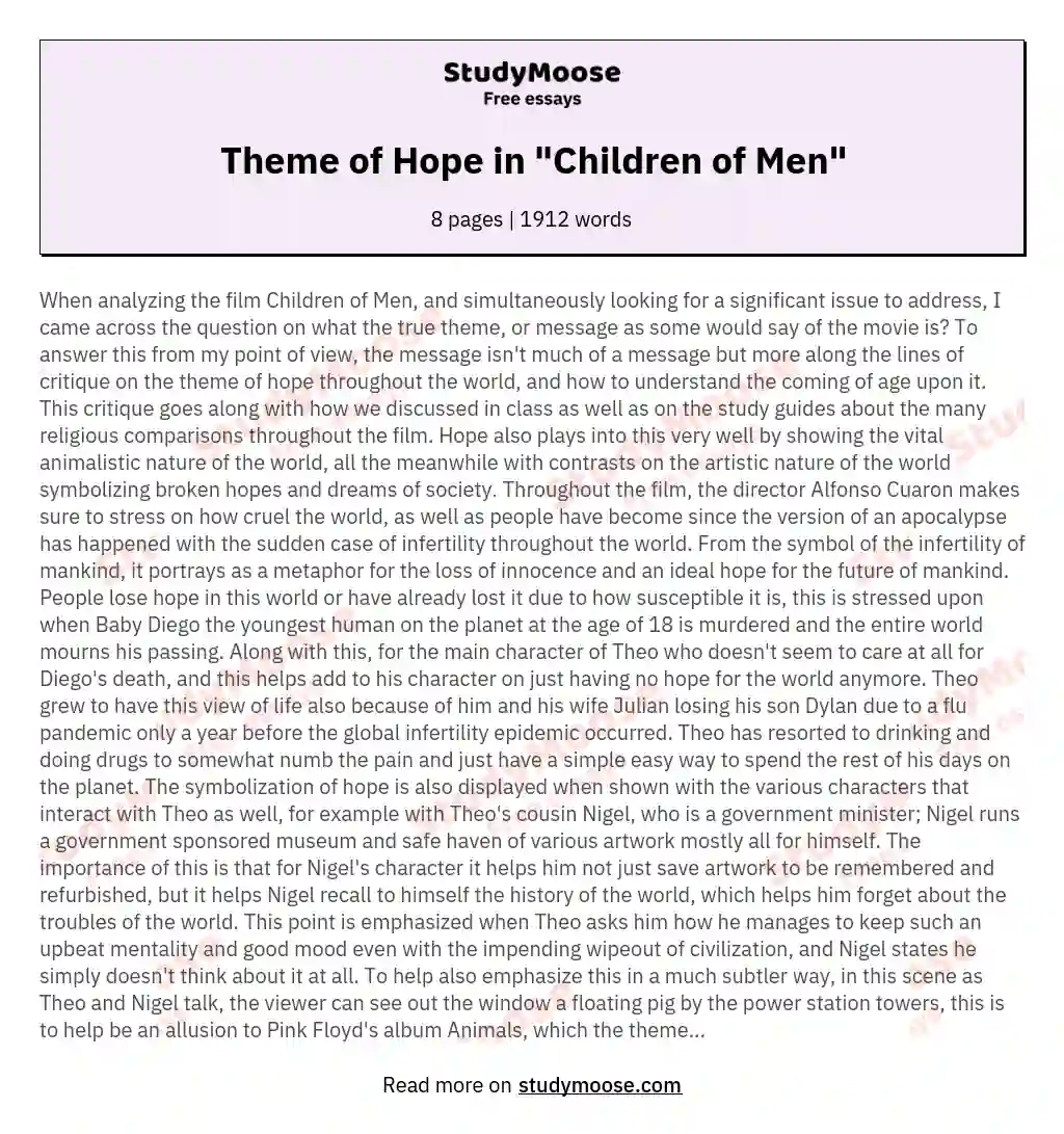 Theme of Hope in "Children of Men" essay