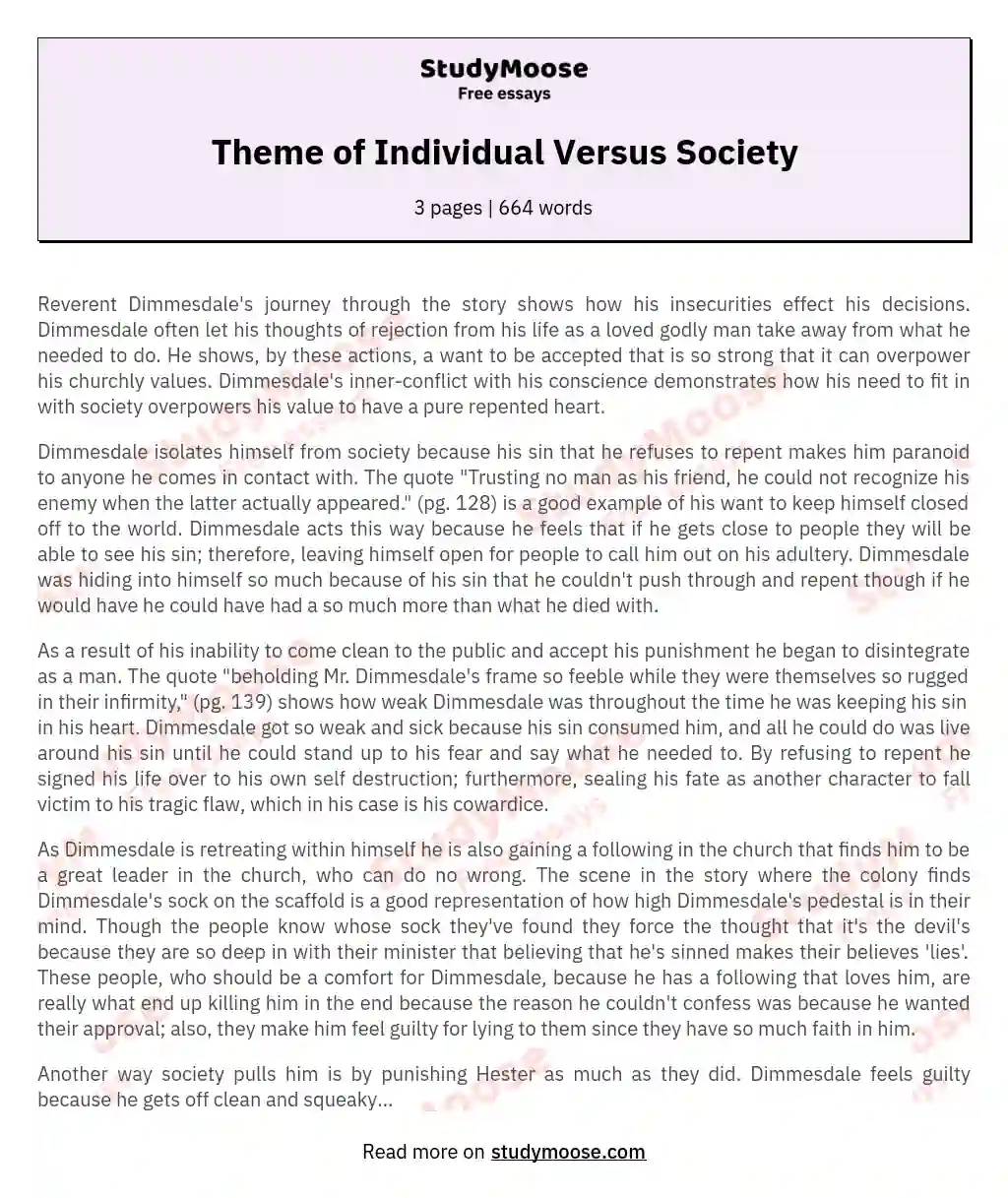 Theme of Individual Versus Society essay