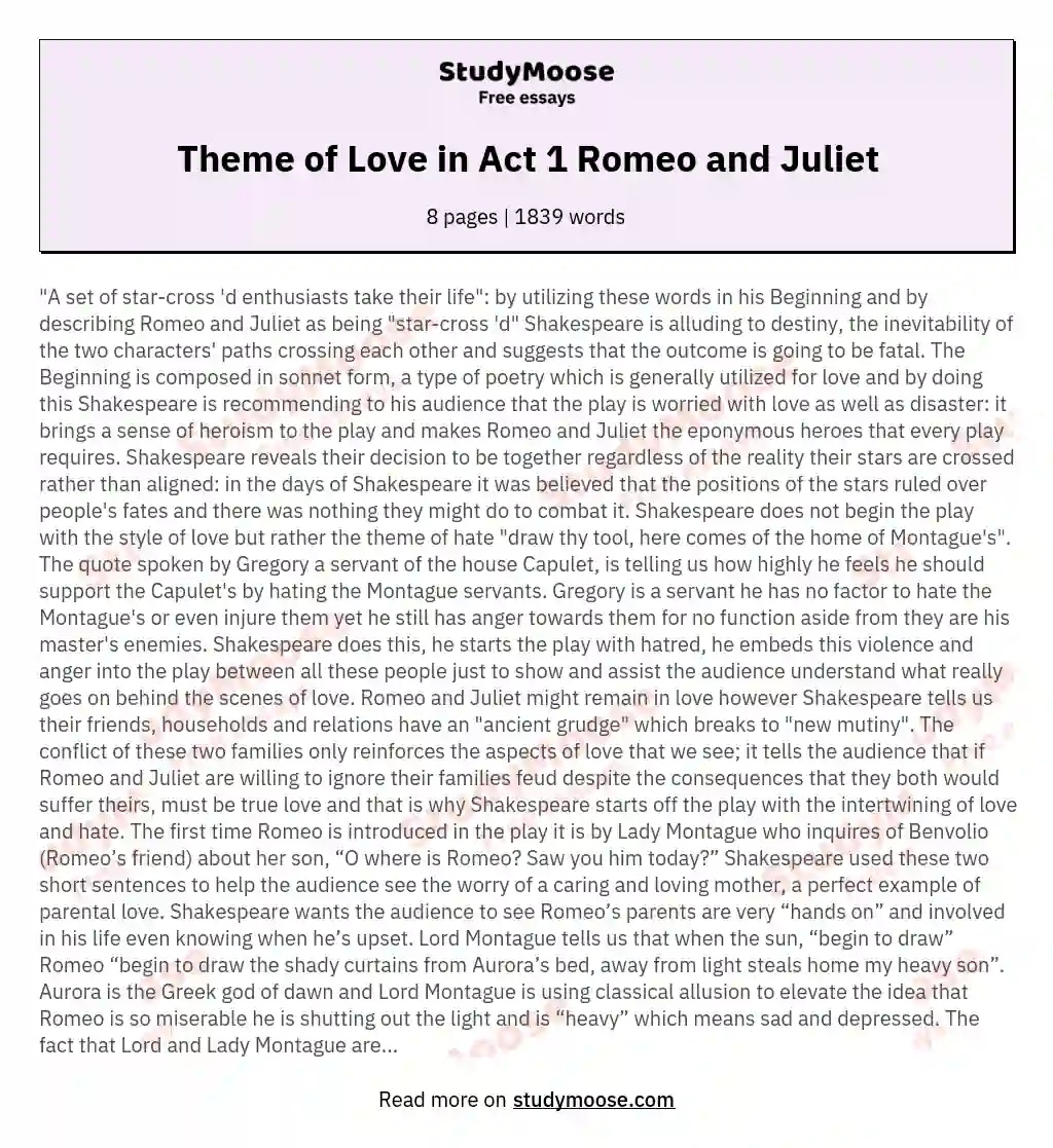 Theme of Love in Act 1 Romeo and Juliet