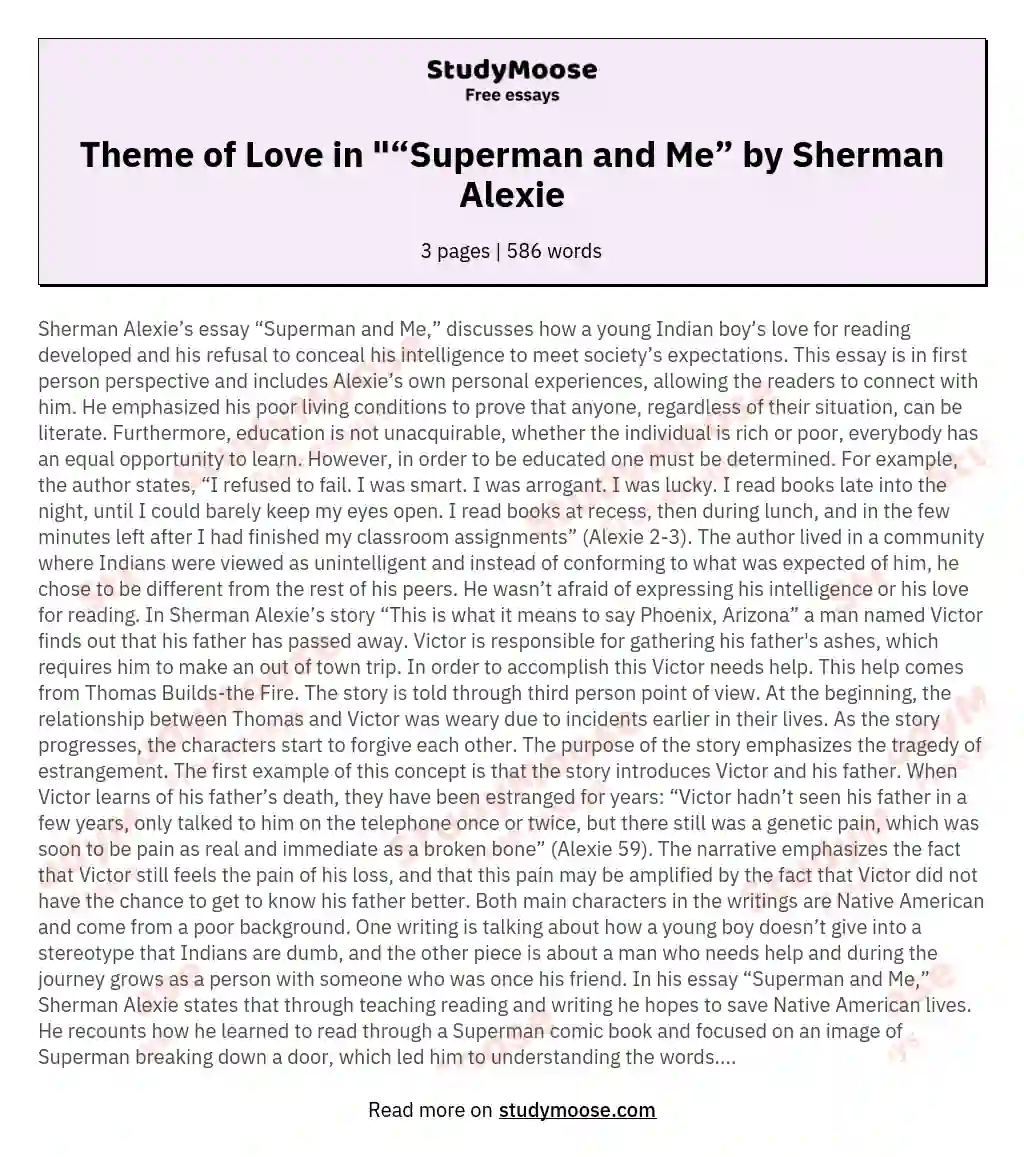 Theme of Love in "“Superman and Me” by Sherman Alexie