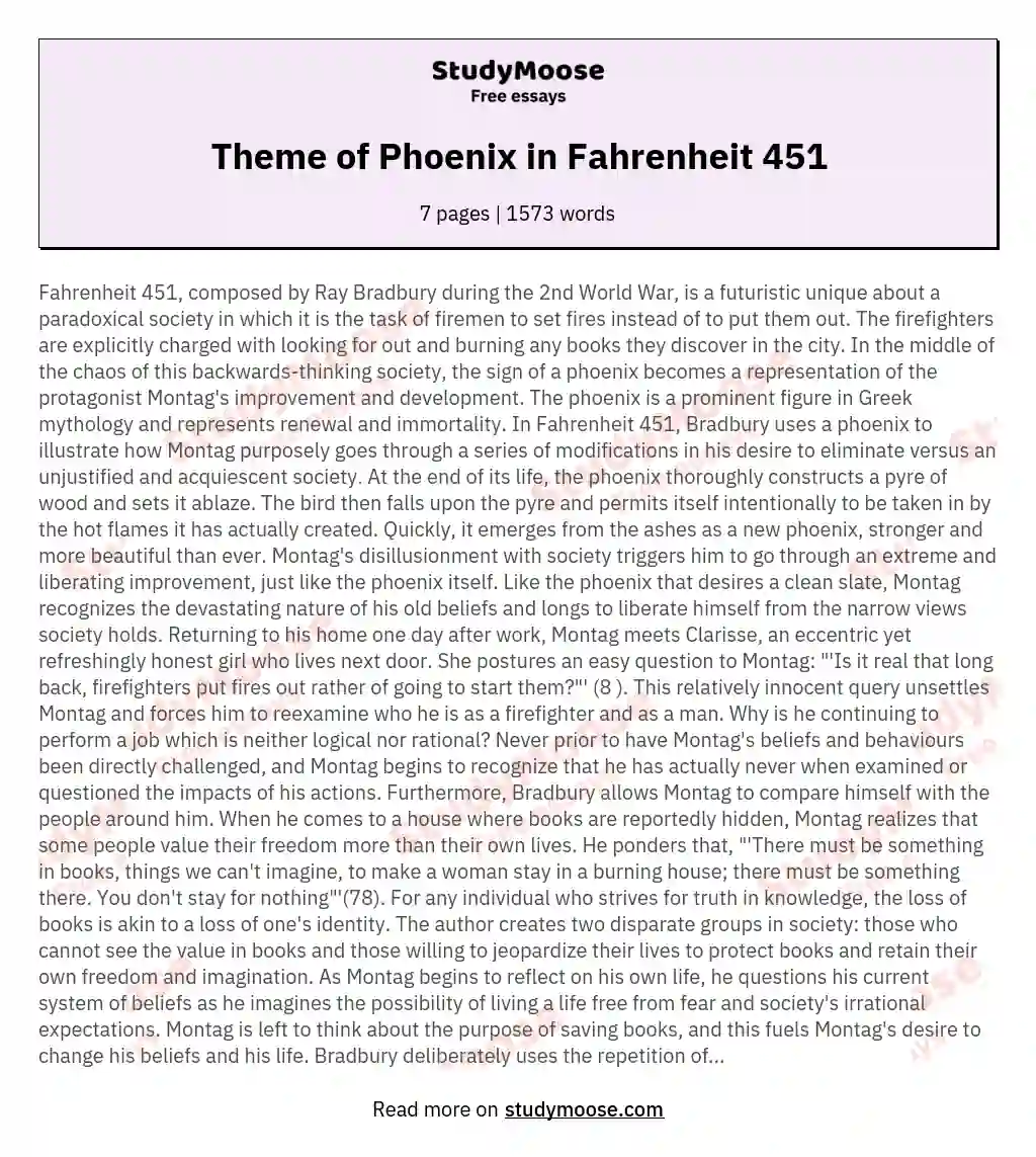 Theme of Phoenix in Fahrenheit 451 essay