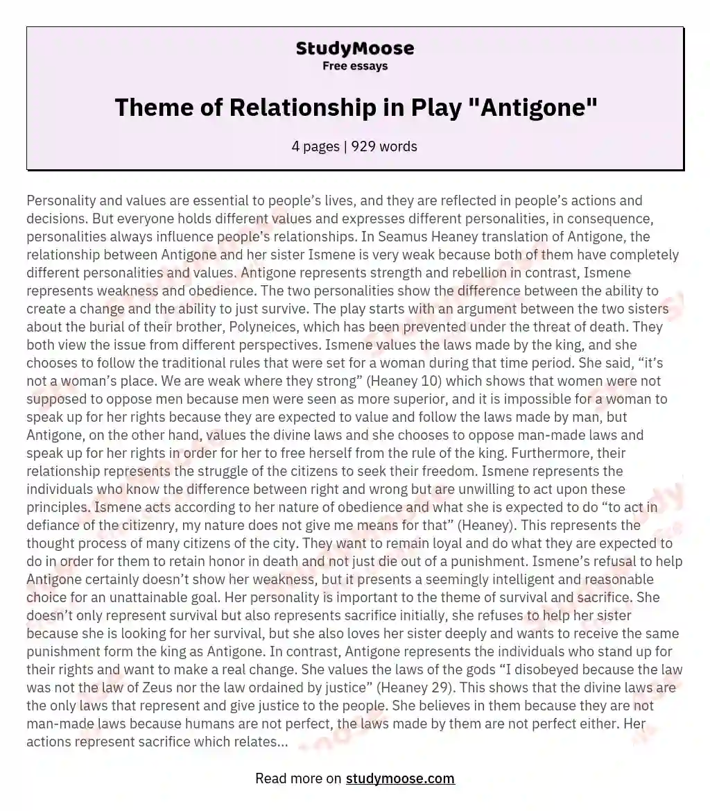 Theme of Relationship in Play "Antigone" essay