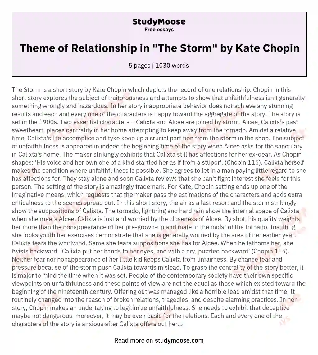 Theme of Relationship in "The Storm" by Kate Chopin essay