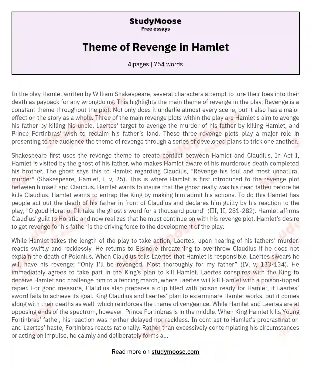 hamlet theme of revenge essay