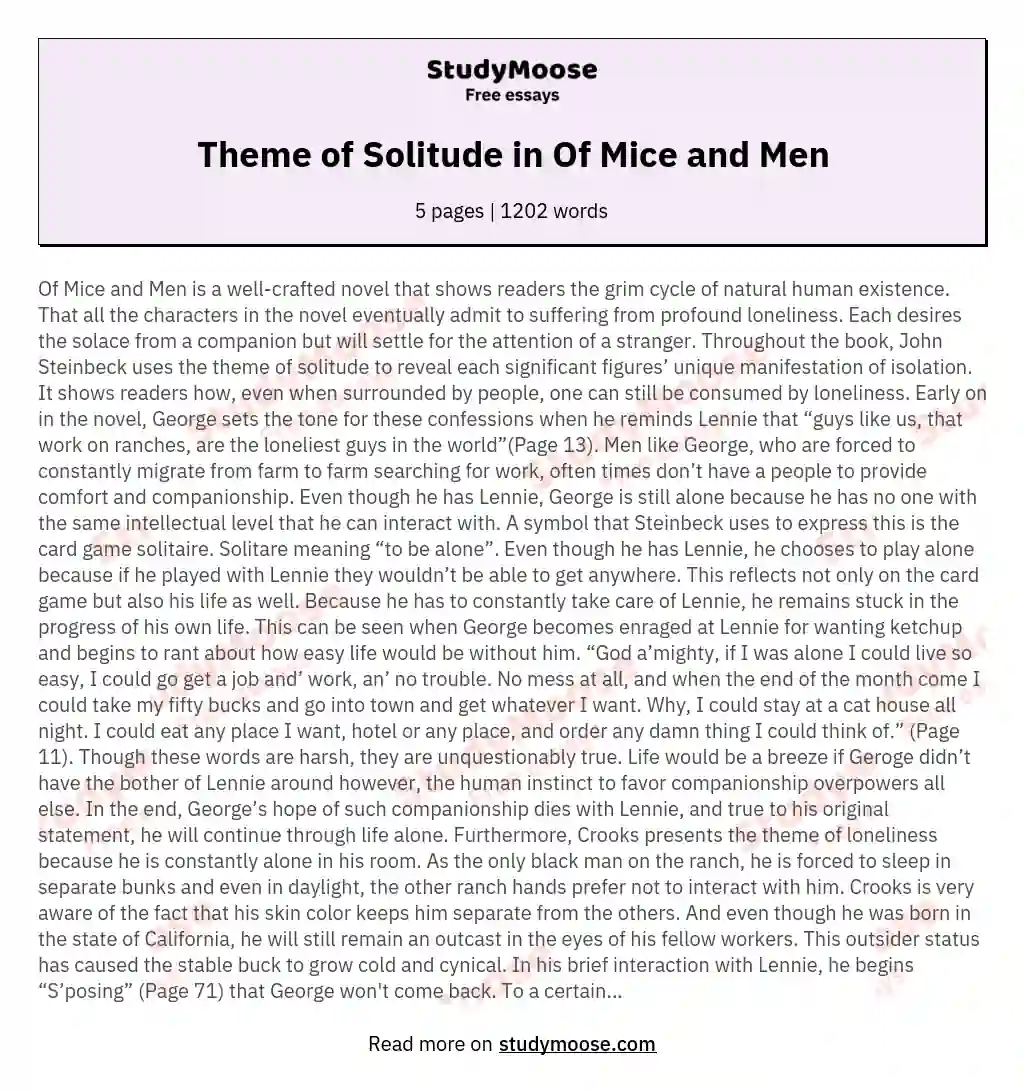 Theme of Solitude in Of Mice and Men essay