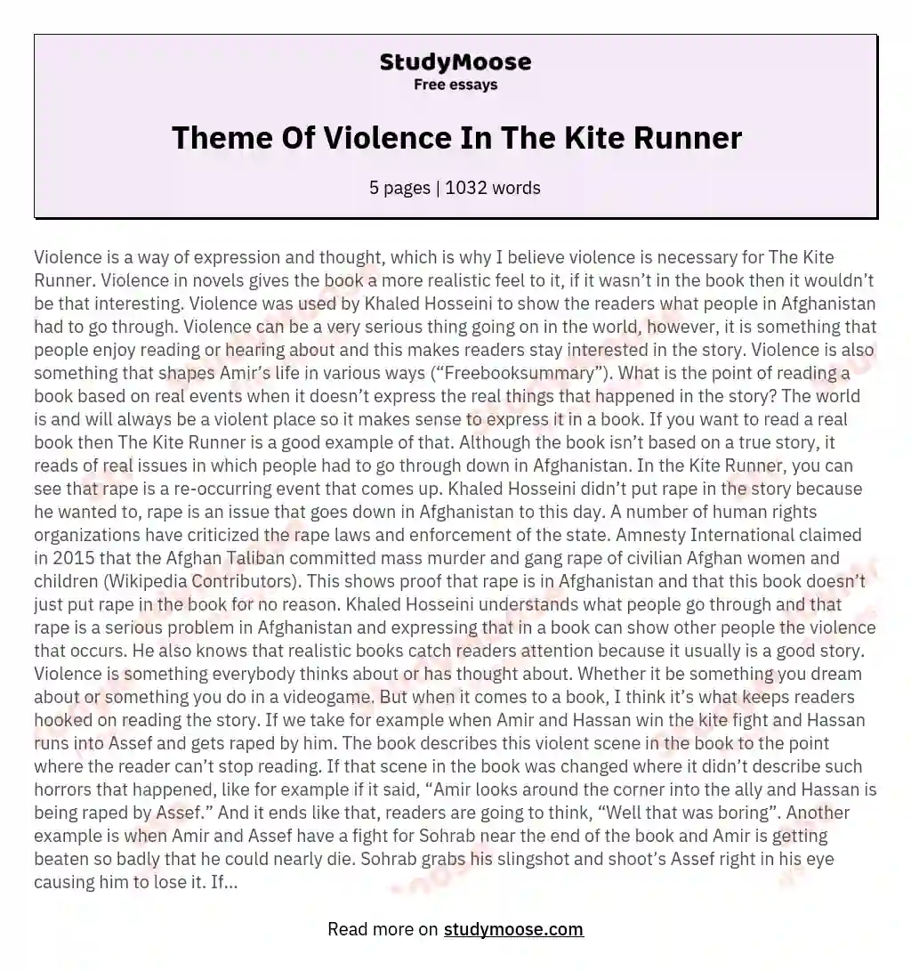Theme Of Violence In The Kite Runner essay