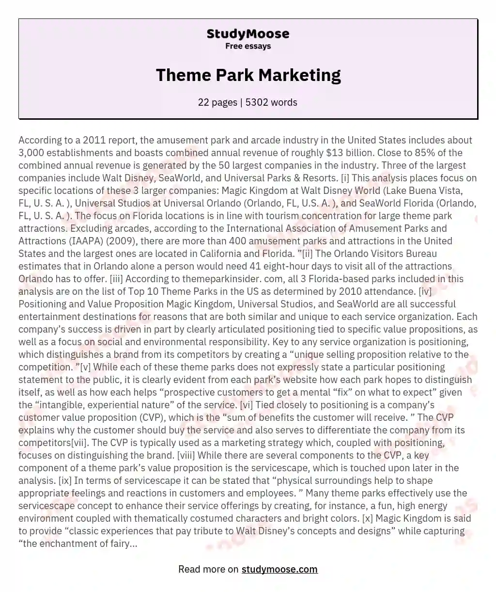 Theme Park Marketing essay