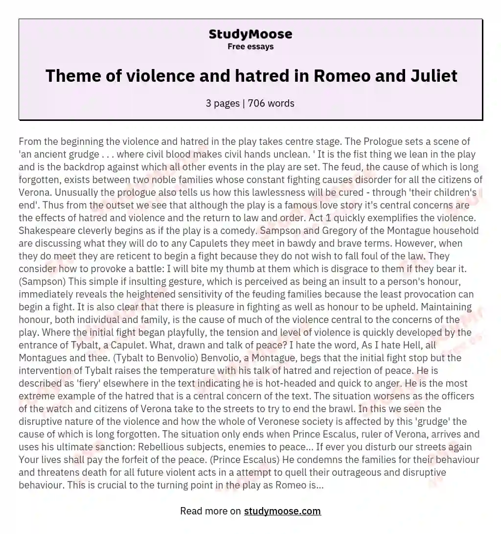 Theme of violence and hatred in Romeo and Juliet essay